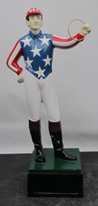 trump 2020 keep America great  Jockey statues with ring  painted like US flag uncle sam statue